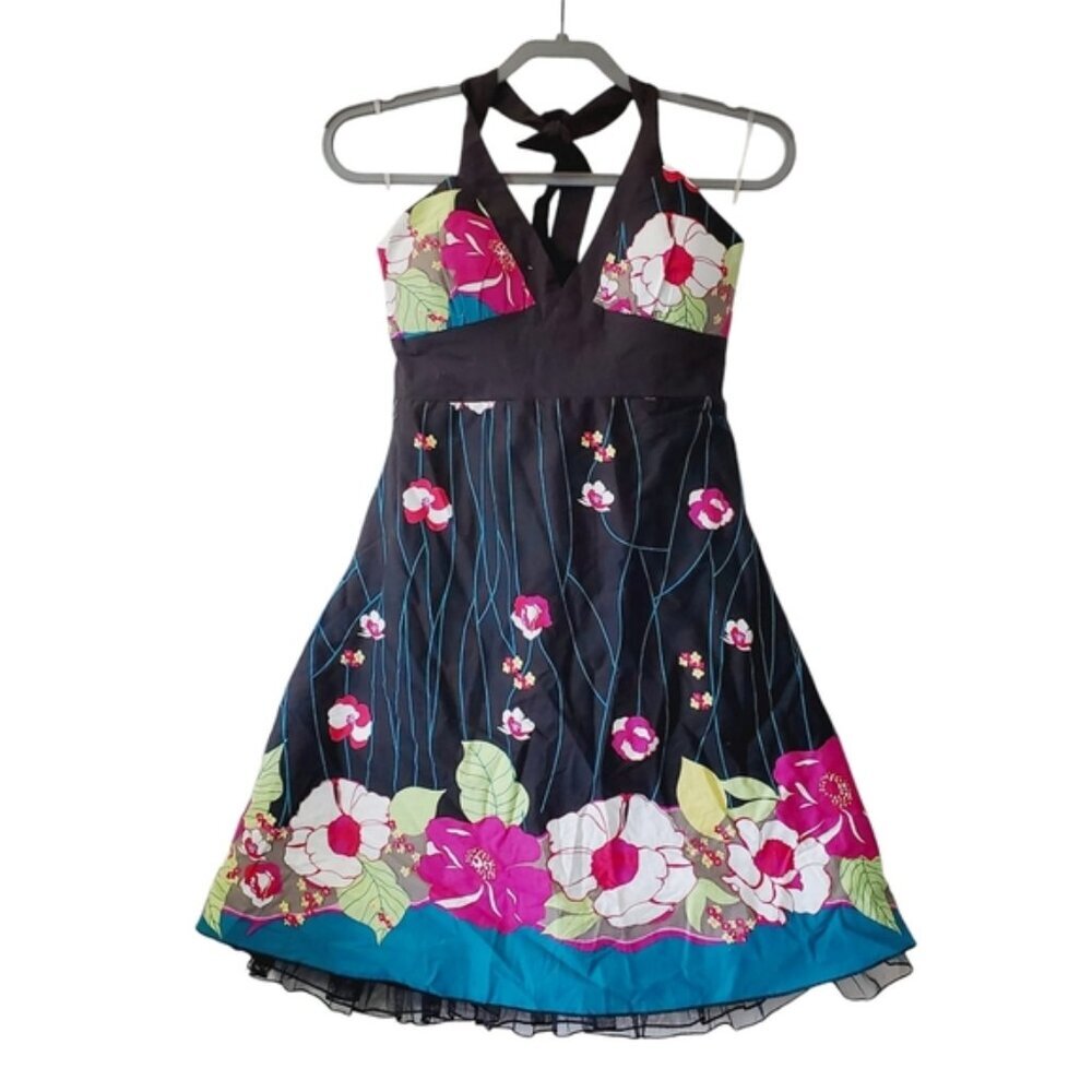 NWT Poet Y2K Whimsical Fairy Tulle Floral Cotton Halter A Line Dress M